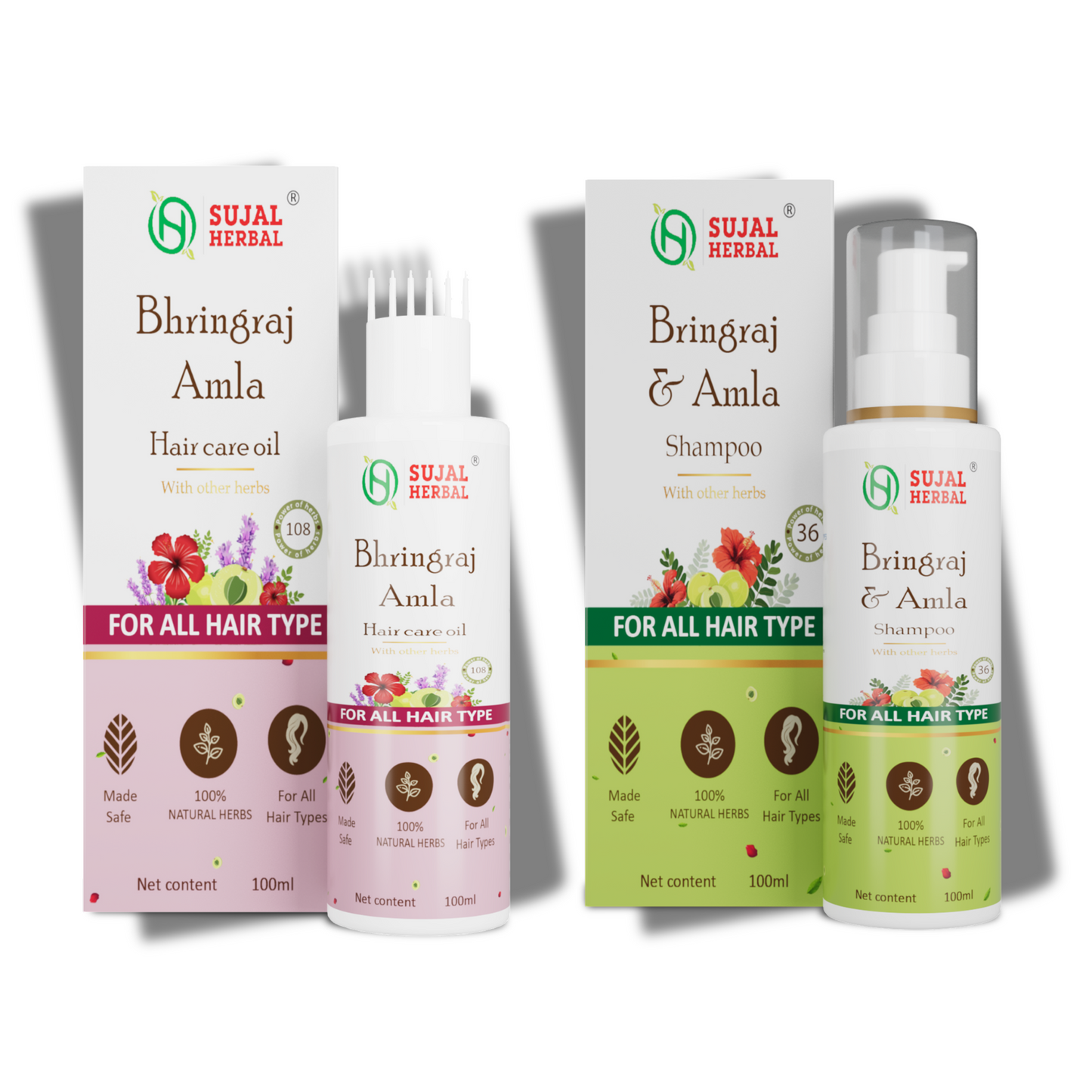 Sujal Herbal Bhringraj & Amla Hair Care Combo – Shampoo & Hair Oil for Hair Fall Control & Growth
